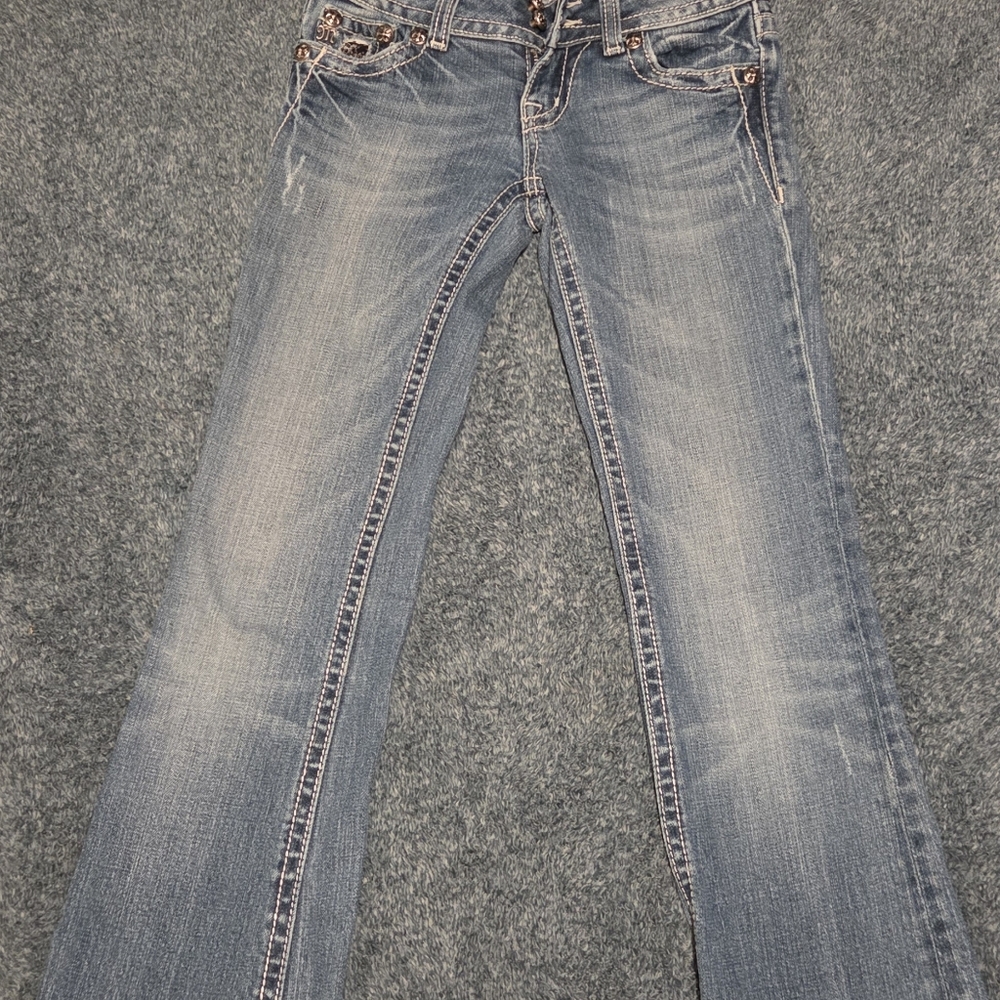 Miss Me Blue Boot Cut Jeans with Sparkle Accents - Picture 4 of 11